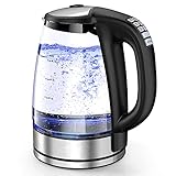 Wasserkocher 2.0L mit Temperatureinstellung, Wasserkocher Glas LED-Beleuchtung, 2200W BPA Frei Edelstahl Wasserkocher 4 Hrs Warmhaltefunktion mit Filter, Wasserkessel für Tee &