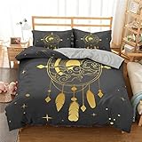 RCBDA Bettwäsche 155x220 Schwarzgoldener Traumfänger Bettwäsche 3D Digital Print Microfaser Hypoallergen Drucken Bettbezug Set mit Reißverschluss und 2 Kissenbezüge für Kinder Jungen M