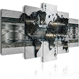 murando Silberbilder Wandbild Weltkarte 200x100 cm Silber Bilder Leinwandbild 5 TLG Wandbild XXL Format Kunstdruck Modern Wanddekoration Wohnzimmer Design Wand Bild k-A-10000
