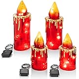 Weltbild LED Kerzen XXL 4tlg. - LED Kerzen Outdoor gross rot aus Kunststoff als Weihnachten LED Kerzen | LED Kerzen als Garten LED Beleuchtung & Terassen Deko für außen | LED Kerze XXL für Drauß