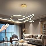 LED Pendelleuchte Kronleuchter Modern Esstisch Hängelampe Esszimmer Hängeleuchte Dimmbar mit Fernbedienung Höhenverstellbar Aluminium Ringe Acrylkugel Pendellampe Für Cafe Wohnzimmer (60cm/76W)