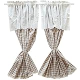MFLASMF 2 Panels Kurze Gardinen, Ländlicher Stil Buffalo Check Gingham Cafe Vorhänge Polyester Baumwolle Stufen Gardinen Stangentasche Halbe Fenster Volants für Bistro Küchenschrank,B x H