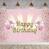 Alles Gute zum Geburtstag Banner Mädchen, Happy Birthday Hintergrund 10. 11.13. 16. 18. 21. Geburtstag Party Dekoration, Zeichen Plakat Rosegold Banner für Geburtstag Party