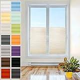 Plissee Rollo mit Klemmfix - Jalousie ohne Bohren, TOP QUALITÄT Pearl Stoffkollektion | Easyfix klemmträger verspannt | Faltrollo Sichtschutz und Sonnenschutz Fenster - [Creme, B: 65cm, H: 220cm]