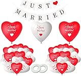 QIMMU Just Married Luftballon Herz,Just Married Banner, Herzluftballons Hochzeit,Dekoration Just Married,Hochzeitsdeko Set für Hochzeit Fest Party Dek