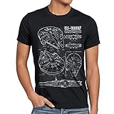 style3 Millennium Falcon Herren T-Shirt Blaupause falkon, Größe:L;Farbe:Schw