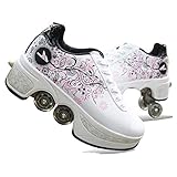 Pinkskattings@ Damen Und Mädchen Rollschuhe Skateboard Schuhe Kinderschuhe Mit Rollen Skate Shoes Rollen Schuhe Sportschuhe Laufschuhe Sneakers Mit Rollen Kinder (Weiß