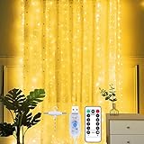 Yizhet Lichtervorhang 2x2 m LED Lichterkette LED Lichterkettenvorhang mit 10 Haken 8 Modi, IP65 Wasserdicht Deko für Innenbeleuchtung, Schlafzimmer, Weihnachten, Valentinstag (200 LEDs, Warmweiß)