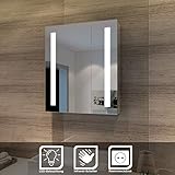 Elegant Spiegelschrank LED 2-türig Badezimmerspiegel mit Beleuchtung 60 x 70 cm Kaltweiß Infrarot Sensorschalter Badschrank mit Rasierersteck