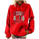 Bellelhot Damen Cartoon Weihnachten Druck Kapuzenpullover Sweatshirt Freizeit Loose Langarm Bluse mit Kordel Kapuze Elegant Fleece Hoodie Tops Frauen Bequem Warme Hooded Ob