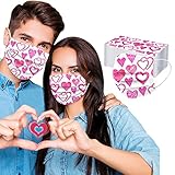 YINGXIONG 50 Stück Valentinstag Erwachsene Mundschutz Einweg 3-lagig mit Motiv Bunt Mund Nasenschutz Mode Herzförmig Druck Tücher Atmungsaktiv Mund-Tuch Bandana Halstuch S