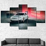 JUNZU Deko Wohnzimmer Bilder Entwurf 100*55 Cm Vlies Leinwandbild 5 Tlg Kunstdruck Modern Wandbilder Xxl Wanddekoration Design Wand Bild - Elektroauto Modell S