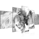 Löwen Liebe Bild Vlies Leinwandbild 5 Teilig Löwen Familie Schwarz Weiss Schlafzimmer Flur 002153