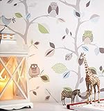 NEWROOM Kindertapete blau Eule Baum Kinder Papiertapete bunt Papier Kindertapete Kinderzimmer Babytapete Baby