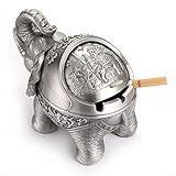 BSTKEY Windfester Vintage-Aschenbecher mit Deckel – Elefanten-Form, Tisch-Aschenbecher, für drinnen und draußen, Retro, für Zuhause, Büro, Dekoration silb
