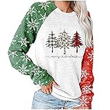 MOKBAY Weihnachten Langarm Rundhals T-Shirt Farbe Damen Sexy T-Shirt Damen Lose Tops Muster Bluse Trägerloses Top Damen Bluse Sommer Locker Viskose S