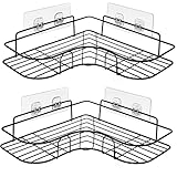 AlfaView Duschablage Eckregal Ohne Bohren, 2 Stück Duschregal aus Edelstahl 304 mit 6 Selbstklebend Aufkleber , Multifunktions Duschkorb für Küche u Badezimmer (Schwarz)