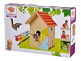 Eichhorn 100004581 Outdoor-100004581-Vogelhaus aus Holz, zum Zusammenbauen und Bemalen, inkl. Pinsel und Farben, 14x14x24cm Lindenholz, DIY, B