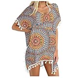 TYTUOO Übergröße Damen Badeanzug Cover Up Loose Trim Kaftan Chiffon Quasten Badeanzug Bikini Strand Cover Ups für Bademode, A-multicolor, M