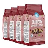 Amazon Marke: Happy Belly - Cranberry-, Schokoladen- und Nuss-Mix , 4x200g