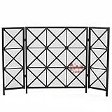 WHOJA Kaminschutzgitter Klappbarer Kaminschirm Trennwanddekoration Klappbildschirm Aushöhlungsprozess Heim Wohnzimmer Ofenzaun 136x77cm Feuer Bildschirm(Color:Schwarz)