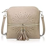 APHISON Damen Umhängetasche Schultertasche Flach Crossbody Schulter Multifunktionale Handy Tasche PU Leder Doppelreißverschluss Quaste Sonnen-Blume Geschenke für Frauen 1937