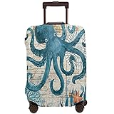 COSNUG Gepäckhülle (nur im Retro-Stil, Oktopus, nautische Karte), Blau, für Reisekoffer, Schutztasche für 45,7 - 81,3 cm, mehrfarbig, 80