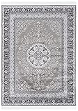 Carpeto Rugs Teppich mit Fransen Orientalisch in Grau Silber - Wohnzimmer Schlafzimmer - Klassisch Orient Muster dicht gewebt - Kurzflor Weiche Viskose - Faser 80 x 150