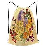 fudin Unisex Wasserdicht Kordelzug Rucksack bunte Primeln des Aquarellskizzenbündels Turnbeutel Sporttasche für Yoga Freien Schule Strand Schw
