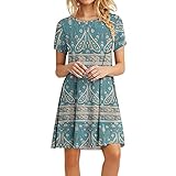 AFFGEQA Damen Freizeit Kleider Frauen Sommer Casual T Shirt Kleider Kurzarm O Hals Mode Print Boho Kleid Damen Lose Mini Strandk