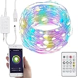 Luminea Home Control Lichterkette: RGB-LED-Lichterdraht mit Musik-Steuerung, WLAN und App, USB, 5 m (WLAN Lichterkette)