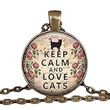 Keep Calm and Love Cats Halskette, Katzenliebhaber Geschenk, Katzenliebhaber Schmuck, Katzenschmuck, Katzenliebhaber Anhänger, Katzenanhäng