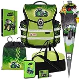 GREENTRAC - Traktor - McNeill ERGO Light PLUS mit BLINKLICHT Schulranzen-Set 8tlg. mit BRUSTBEUTEL, SPORTTASCHE, SCHULTÜTE und SCHMUCK-SET - HEFTBOX GRATIS DAZU