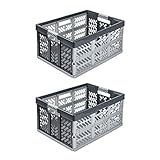 2X Stabile Profi Klappbox 45L - 54 x 37 x 28 cm - Einkaufskiste klappbar mit Soft-Griffe - Transportkiste stapelbar, Hellg