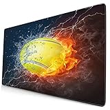Nettes Mauspad ，Tennisball im Feuer und Wasser Tennisball in Eleme,Rechteckiges rutschfestes Gummi-Mauspad für den Desktop, Gamer-Schreibtischmatte, 15,8 'x 29,5'