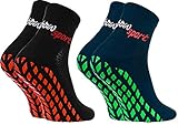 Rainbow Socks - Damen Herren Neon Sneaker Sport Stoppersocken - 2 Paar - Blau Schwarz - Größen 44-46