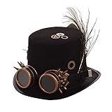 BLESSUME Steampunk Hut mit Brille Unisex Fancy Dress Zylinder (L, Farbe A)