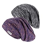 Qishare 2 Stücke Schlafmütze für Damen, Satin Seidenfutter Nachtmütze für lockiges Haar, Satin gefütterte Beanie Mütze, Frisur schützen Nachtmütze (Large, lila + schwarz)