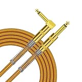 TISINO Gitarrenkabel, 2 m 6,35 mm TS rechtwinklig zur geraden Gitarre Instrumentenkabel für E-Gitarre, Bass, Amp, Keyboard, Mandoline - Gelb