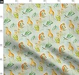 Vögel, Affen, Minzgrün, Affe, Vogel Strauß, Papagei Stoffe - Individuell Bedruckt von Spoonflower - Design von Telden Gedruckt auf Baumwollstoff Klassik