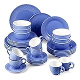 suntun Geschirrset 6 Personen, 36 teilig Porzellan GeschirrService Dunkel Blau Tafelservice Vintage Kombiservice mit Speiseteller, Suppenteller, Kuchenteller, Schalen, Kaffeetassen und U