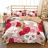 CCBAO 3D Doppelbett Bettbezug Totenkopf Print Interieur Weiches 3-Teiliges Set Mit 2 Kissenbezügen Bettwäsche-Set Geeignet Für Schlafzimmer Home Hotel 203x228