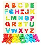 Toys of Wood Oxford Holz Spielzeug Alphabet für Kleinkinder- Spielbrett mit großen Buchstaben und englischen Vokabeln - Holzpuzzle - Lernspielzeug für Kleinkinder - Montessori Spielzeug