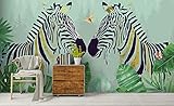 IWJAI kinder tapeten junge Zebra, Tier, Grün, Blätter selbstklebend Art - Moderne Wand-deko Dekoration Wohnung Wohnzimmer Wandtapete Wandbilder Wandsticker Wandaufkleb