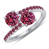 Vorra Fashion 925 Remasuri platiniert RD Rosa Saphir Crossover 2 Stein Bypass Twist Jahrestag Geschenk Ring