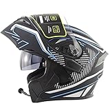 Motorradhelm Klapphelm mit Bluetooth,Doppelvisier mit Eingebautem Mikrofon für Automatische Reaktion ECE-Zertifizierung für Frauen Männer D,XXL61~62CM