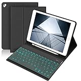 BORIYUAN Hülle Tastatur Kompatibel mit iPad 2018 (6th Gen), iPad 2017 (5th Gen), iPad Air 2/1, pro 9.7 2016 - Auto Schlaf/Aufwachen Hülle mit Hinterleuchtet Bluetooth Tastatur (German) - Schw