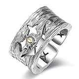 QLJYT 925 Sterling Thai Silber Ringe,Rosa Cut Out Sabber Smiley Männer Vintage Verstellbare Ringe Edlen Schmuck