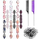 9 Stücke Magisch Kaninchen Ohr Haarknoten Mehrfarbig Punkt Haarknoten Twister Haarknoten Lockenwickler Flexibler Haarknoten mit 2 Stücke Ratten Schwanz Kamm und Elastischen Haarg