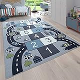 Paco Home Kinder-Teppich Für Kinderzimmer, Spiel-Teppich Mit Hüpfkästchen und Straßen, Grau, Grösse:140x200